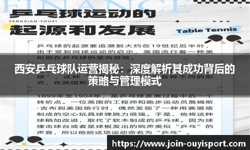西安乒乓球队运营揭秘:深度解析其成功背后的策略与管理模式